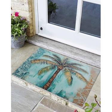 Imagem de DecorLovee Boho Coastal Beach Tapete de porta para entrada interna/externa, tapetes antiderrapantes de boas-vindas, tapete absorvente vintage oceânico tropical coqueiro discreto para varanda de pátio