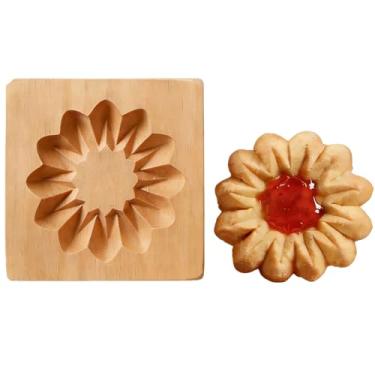 Imagem de Molde de biscoito de gengibre de madeira esculpida, molde de madeira 3D para assar biscoitos, prensa de biscoitos, conjunto de cortadores de biscoito com carimbo de biscoito rosa Provance, molde de
