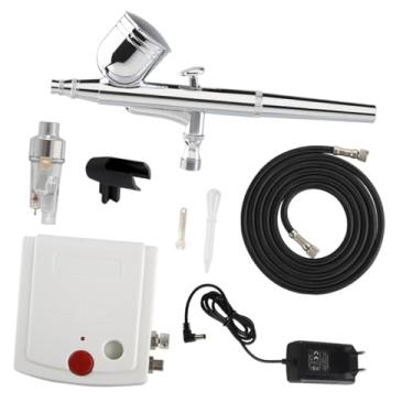 Imagem de UGPLM Kit de aerografia com compressor de ar profissional de alta pressão, versátil e potente, com bico de 0,3 mm para pintura e grafismo automotivo, Branco