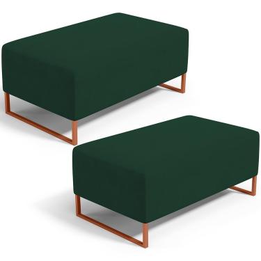 Imagem de Kit 02 Puffs Decorativo Sala De Estar Cléo 90cm W01 Base Ferro Cobre Suede Verde Musgo - Lyam Decor