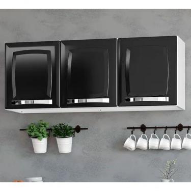 Imagem de Armário Aéreo De Cozinha Rose 3 Portas Itatiaia - Preto