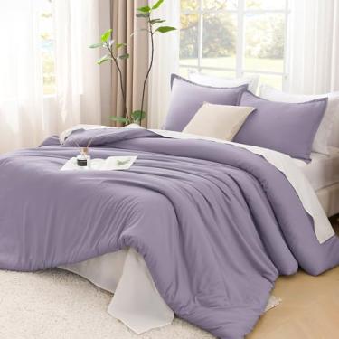 Imagem de Litanika Jogo de cama casal, roxo lavanda acinzentado, 3 peças, leve, liso, conjunto de cama macio para todas as estações (edredom de 200 x 228 cm e 2 fronhas)
