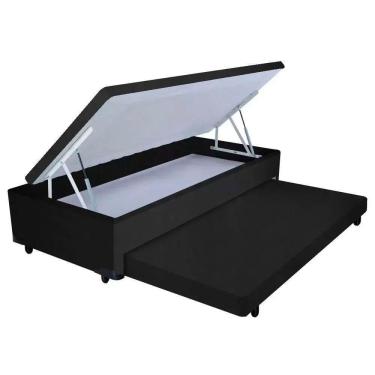 Imagem de Cama Box Baú Auxiliar Solteiro Suede Espuma 8cm 45x88x188 Preto