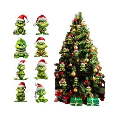 Imagem de Conjunto De 12 Enfeites De Natal Verdes Em Acrílico E Madeira Para Dec