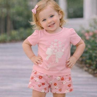 Imagem de Conjunto Bebê Menina Blusa com Estampa de Laço e Shorts Estampado 4YOU
