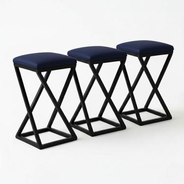 Imagem de Kit 3 Banco Banqueta Baixa Bar Cozinha 50 Cm Bancada Corino Azul Marinho