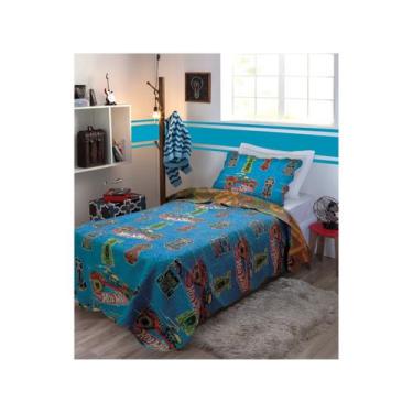 Imagem de Colcha Hot Wheels Mattel Ultrasonic Matelassada 160x240 Jolitex, Azul,