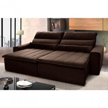 Imagem de Sofá Retrátil Reclinável Patagônia 2,50m Suede Velut Marrom Molas No Assento - King House