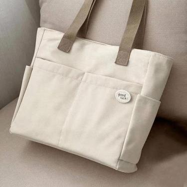 Imagem de Bolsa Feminina Tote Lona Grande Canvas Faculdade Reforçada Cor:OFF-WHI
