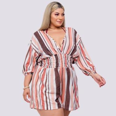 Imagem de Macaquinho Plus Size Feminino Estampado Listra com Top 0249 - Bellucy 