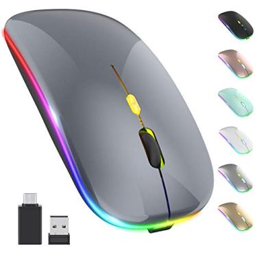 Imagem de Mouse sem fio LED atualizado, fino, silencioso, 2,4 G, portátil, para escritório óptico com receptor USB e tipo C, 3 níveis de DPI ajustáveis para notebook, PC, laptop, computador, MacBook (cinza)