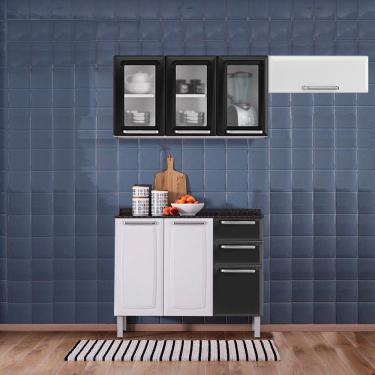 Imagem de Cozinha Itatiaia Luce 7 Portas com Balcão 2 Gavetas Preto e Armários Aéreos 3 Vidros Preto / Branco