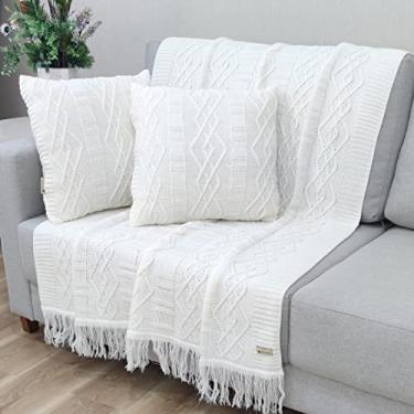 Imagem de KIT MANTA SOFA TRICO CARMEN 150X90cm + 2 CAPAS DE ALMOFADA 45x45cm Cor:natural