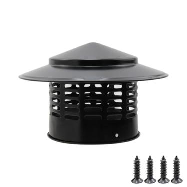 Imagem de T Tulead Tampa de ventilação superior de cone de chaminé de aço inoxidável 110 mm/4,33" tampa de exaustão preta cobertura de chaminé de telhado com parafusos