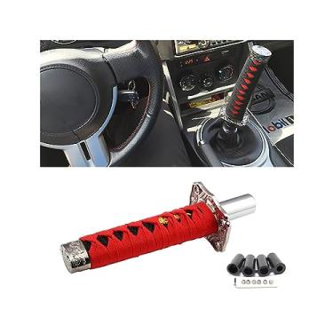 Imagem de zipelo Botão de câmbio Samurai com espada, 15 cm, botão curto de câmbio com 4 adaptadores, alavanca de câmbio universal Samurai para carros de transmissão manual a maioria dos carros de transmissão automática (vermelho/preto)