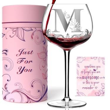 Imagem de Presentes de monograma personalizados para mulheres - taça de vinho com inicial A-Z personalizada, presentes exclusivos de aniversário e Natal para ela, mãe, esposa, irmã, filha, amiga (letra M)