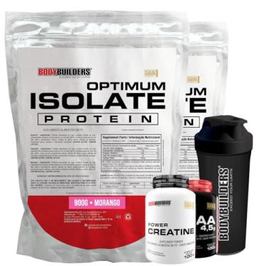 Imagem de Kit 2x Optimum Isolate Whey Protein 2kg + Creatina 100g + BCAA 4,5g 100g + Coqueteleira - Bodybuilders (Médio, Morango)
