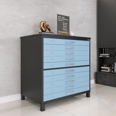 Imagem de Mapoteca 10 Gavetas 120,4cm X 122,3cm Aço Preto/Azul Dali