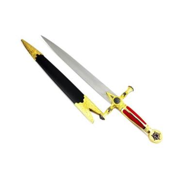 Imagem de Espada Adaga Maçom Decorativa Lâmina em Metal Sem Corte 53CM C/ Bainha