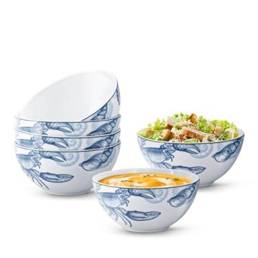 Imagem de MINH LONG SINCE 1970 Conjunto de tigelas de porcelana (tigela de sobremesa - conjunto de 6 - litoral, 540 g - 14 cm)