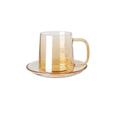 Imagem de Caneca de casal copo de água de alto borossilicato conjunto de copos de vidro transparente resistente ao calor café da manhã xícara de café da tarde xícara de café caneca de café (cor: B)