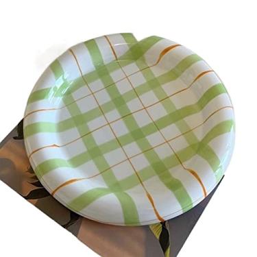 Imagem de hezhuhe2258 Prato de serviço bonito prato xadrez prato de jantar doméstico prato de jantar de cerâmica redondo bonito prato de sobremesa prato de bolo prato de jantar frontal prato de salada prato