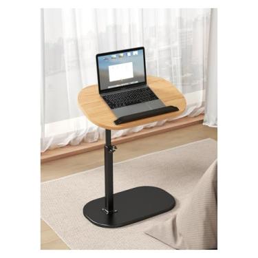 Imagem de Mesa lateral em forma de C de altura ajustável com tampa flip em vários ângulos para sofá e suporte giratório de 360° para laptop ideal para sala de estar, quarto ou banheira, acabamento elegante de