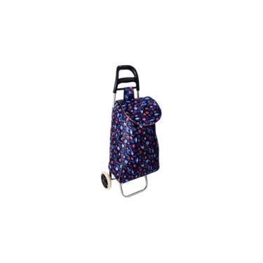 Imagem de Carrinho de Feira Estampado com Frutas, Estrutura Metálica, 96cm x 35cm x 28cm, Bolsa Impermeável em Cetim, 94L, para Compras e Supermercado