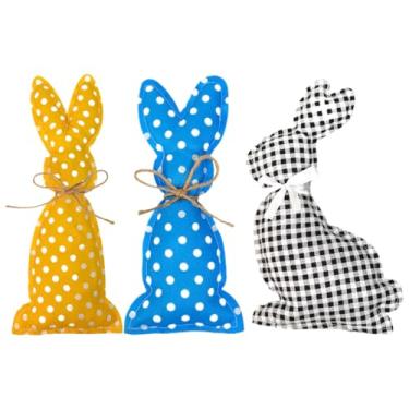 Imagem de Decoração de coelho de tecido | Ornamento rústico de coelho de 3 peças para centro de mesa - Enchimento de cesta de coelhos de Páscoa para casamento, fazenda, hotel, decoração de jardim