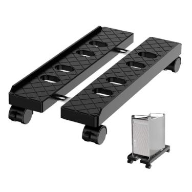 Imagem de Suporte de PC móvel de escritório, suporte de torre de PC de largura ajustável sob a mesa, suporte de CPU ventilado para a maioria dos acessórios de PC (preto)