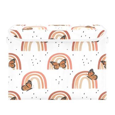 Imagem de Burbuja Caixa de armazenamento de borboletas arco-íris com tampa e alças, grande caixa de armazenamento dobrável para prateleiras armário quarto escritório organizador