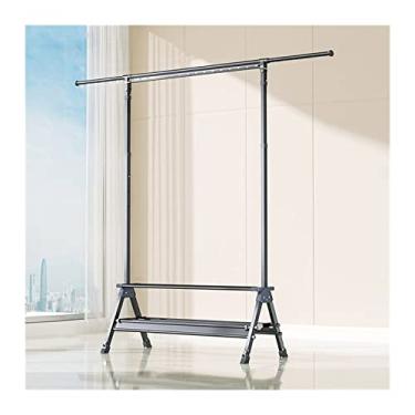 Imagem de Estante de secagem de roupas, cabideiro de quarto com sapateira, suporte retrátil ajustável com rodas ocultas/camada dupla preta/116-200 cm