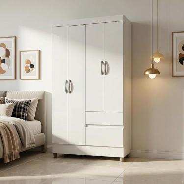 Imagem de Guarda Roupa Solteiro Pequeno Ideal 4 Portas 2gavetas Branco