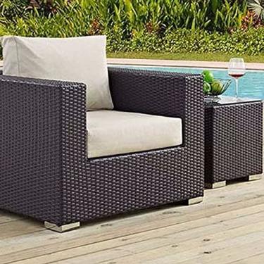 Imagem de Poltrona + mesa lateral em alumínio e fibra sintética para sala sacada e jardim