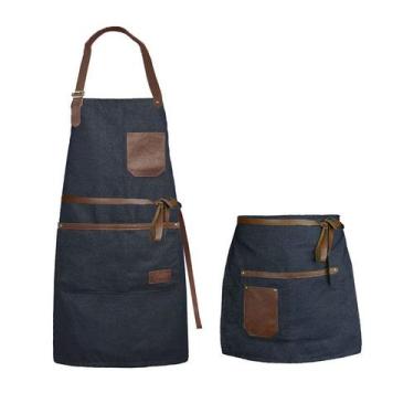 Imagem de Avental Jeans Couro Profissional Unissex Bar Restaurante Kit - CASACHA