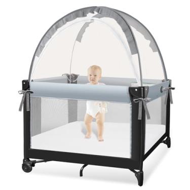Imagem de Barraca de berço para evitar que o bebê suba - rede para manter o bebê dentro - capa de berço dobrável, Crib Tent to Keep Baby from Climbing Out - Crib Net to Keep Baby in