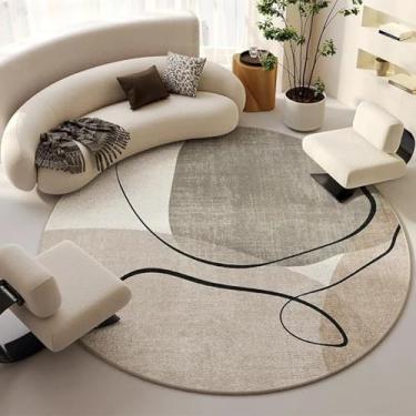 Imagem de Tapete redondo minimalista francês, tapete grande para sala de estar, cadeira de quarto luxuosa e leve (140x140 cm/pêlo em forma de laço-F)