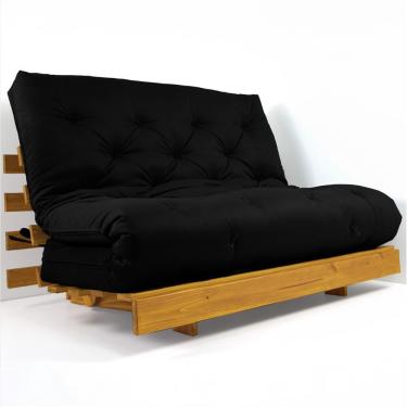 Imagem de Sofá Cama Casal Futon Tokio Preto Madeira Maciça Cor Mel