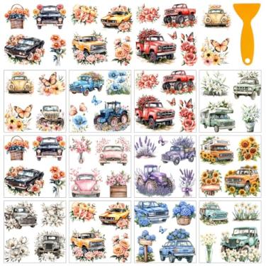 Imagem de AHANDMAKER 12 folhas de adesivos de transferência com raspador, adesivos de flores de carro, lírios e narcisos para decoração de casa, livraria, sala de estudo, decoração de janela escolar, 14 x 14 cm