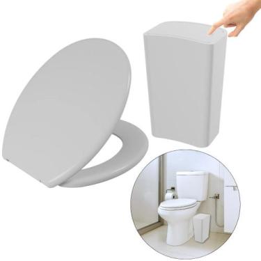 Imagem de Assento Vaso Oval Soft Branco +Lixeira Branca 8L Tampa Click - Astra
