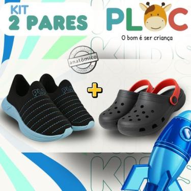 Imagem de Kit 2 Pares: Tênis Calce Fácil Colors Ploc + Babuche Preto/Vermelho, 2