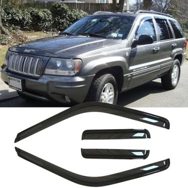 Imagem de Puermto Defletor de vento de janela lateral 94650, conjunto de 4 protetores de chuva com fita adesiva para fora do canal, viseira de janela agradável de fumaça escura adequada para Jeep Grand Cherokee