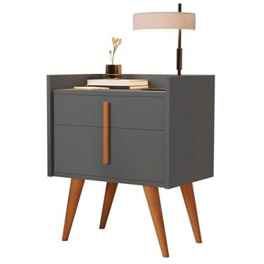 Imagem de Mesa De Cabeceira Quarto Retrô Decorativa Canto Lateral - Davi Cinza GB Plus