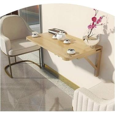 Imagem de Mesa de parede dobrável, mesa de jantar de madeira, mesa de centro de varanda, mesa de madeira de pinho natural montada na parede, mesa de aprendizado para laptop, economia de espaço, carga máxima de