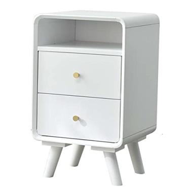 Imagem de Mesa de cabeceira de 2 camadas, mesa lateral de sofá para quarto com 2 gavetas e armário de armazenamento, móveis modernos para sala de estar, fácil montagem