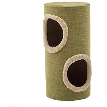 Imagem de Poste arranhador de árvore de gato torre de gato moldura de escalada areia de gato plataforma de salto para gato túnel gato arranhar árvore de linho buraco para gato canal de gato brinquedo para gatos