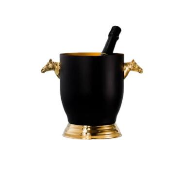 Imagem de Balde de gelo de aço inoxidável bicamada preservação do calor isolamento frio bonito KTV champanhe vinho tinto cerveja gelo bloco de gelo balde comercial (preto-ouro, cabeça de cavalo)