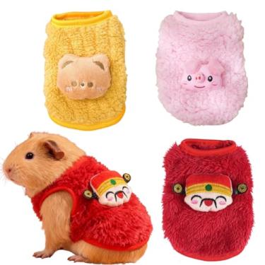 Imagem de 3 peças de vestuário de coelho festivo de ano novo pronto para o inverno espesso quente bonito colete respirável macio adequado para coelhos, porquinhos-da-índia, furões e outros animais pequenos (PPP