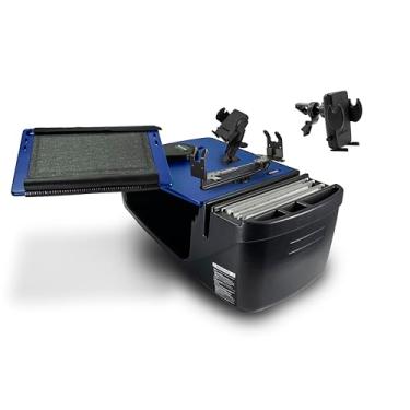 Imagem de AutoExec Reach Desk banco frontal para carro para sua estação de trabalho de veículo e escritório móvel, azul, com suporte de impressora, suporte para tablet e clipe de ventilação de telefone