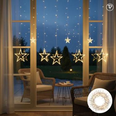 Imagem de Cascata De Estrela 138 Led 8 Funções Natal Cor Das Luzes Branco Quente